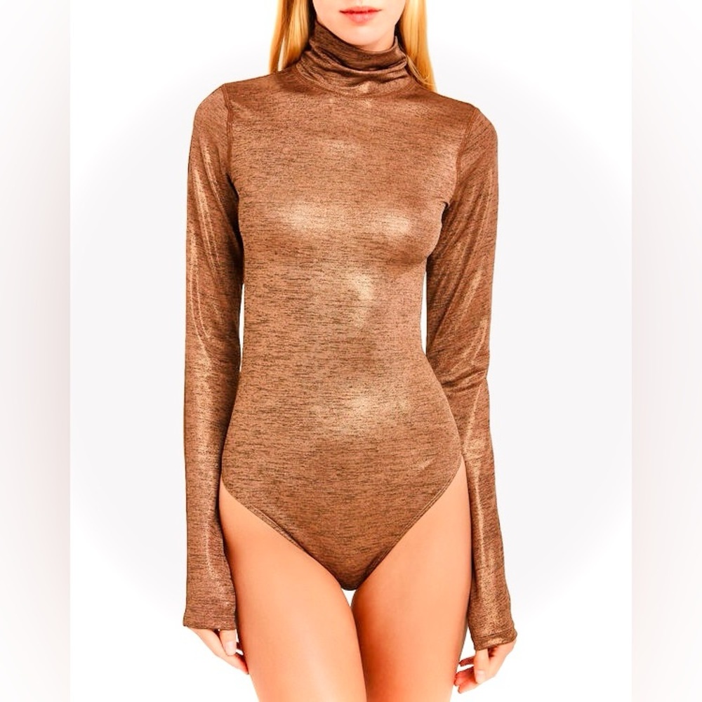 ALIX NYC || Hoyt Metallic Turtleneck Bodysuit in Bronze - SZ XS ✨NWOT✨